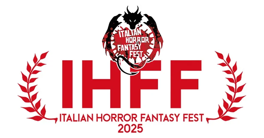 Logo dell’Italian Horror Fantasy Fest 2025, con il drago e la sigla IHFF tra due rami d’alloro