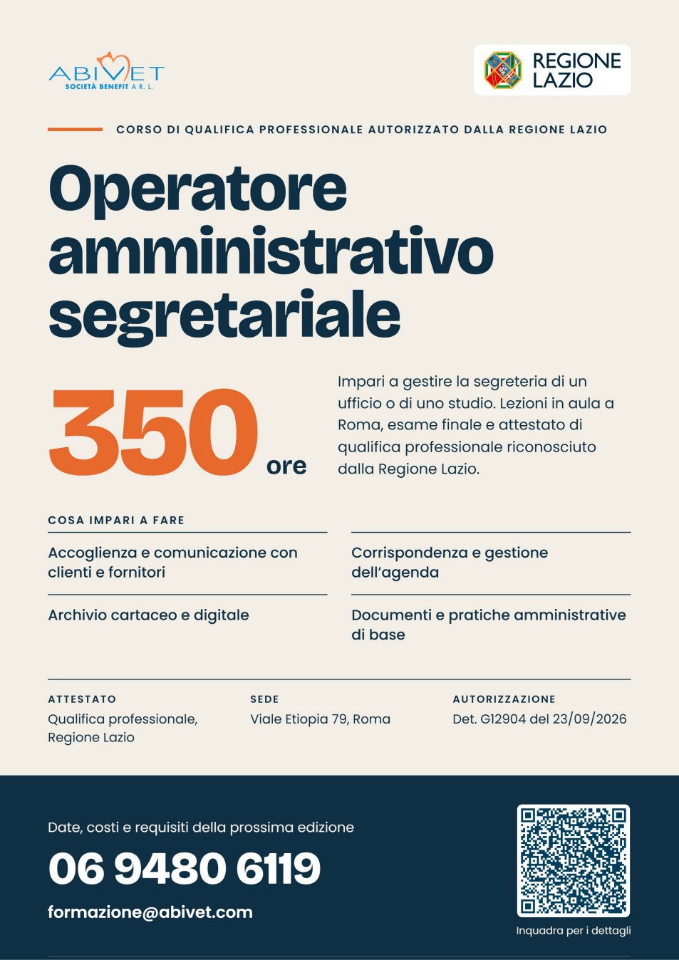 Locandina Operatore Amministrativo Segretariale - Regione Lazio; Pdf Scaricabile Nella Scheda Del Corso