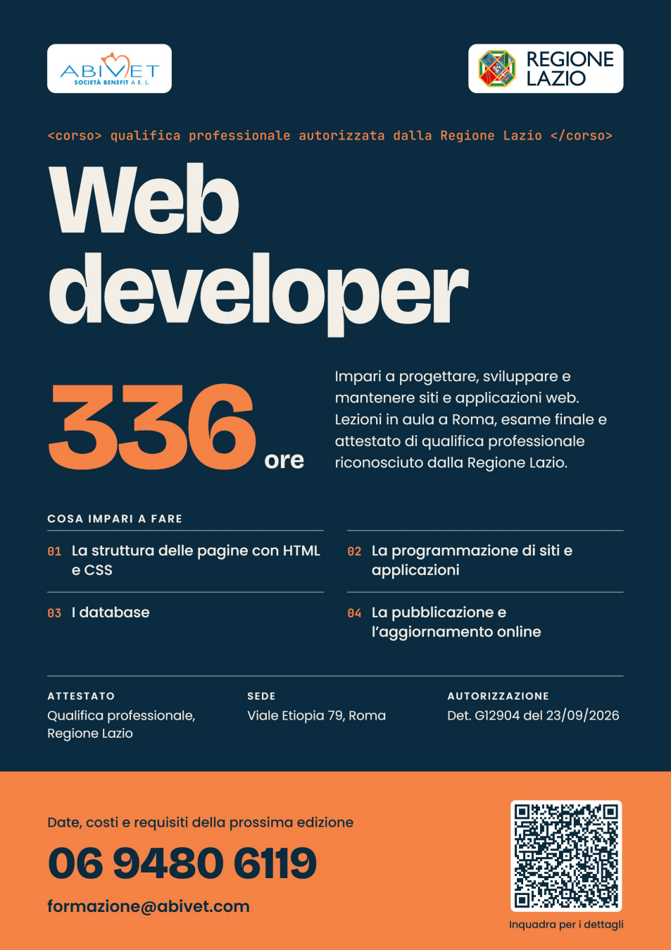 Locandina Web Developer - Regione Lazio; Pdf Scaricabile Nella Scheda Del Corso